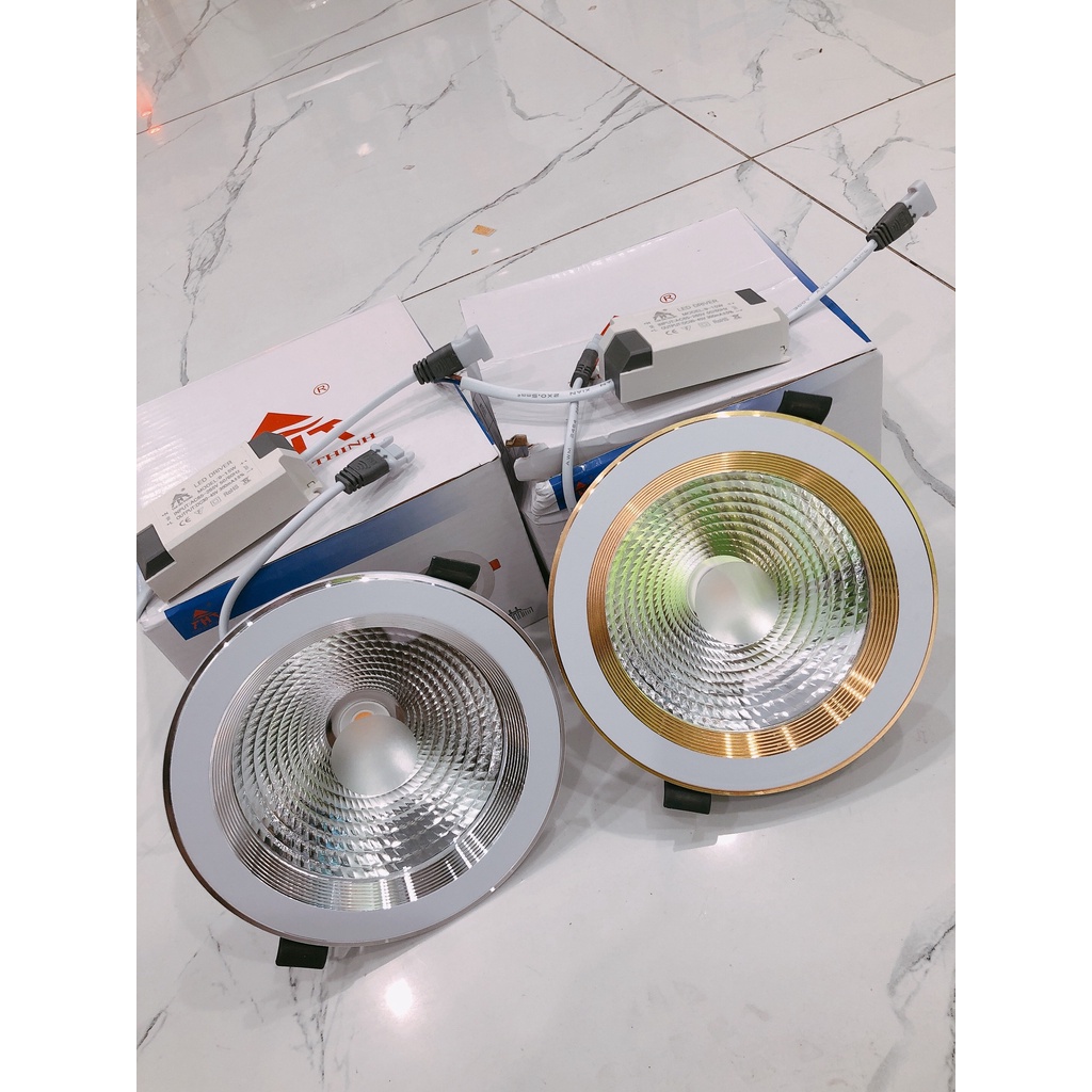 ĐÈN LED ÂM TRẦN NHÔM 10W MẶT KÍNH VIỀN BẠC - VIỀN VÀNG