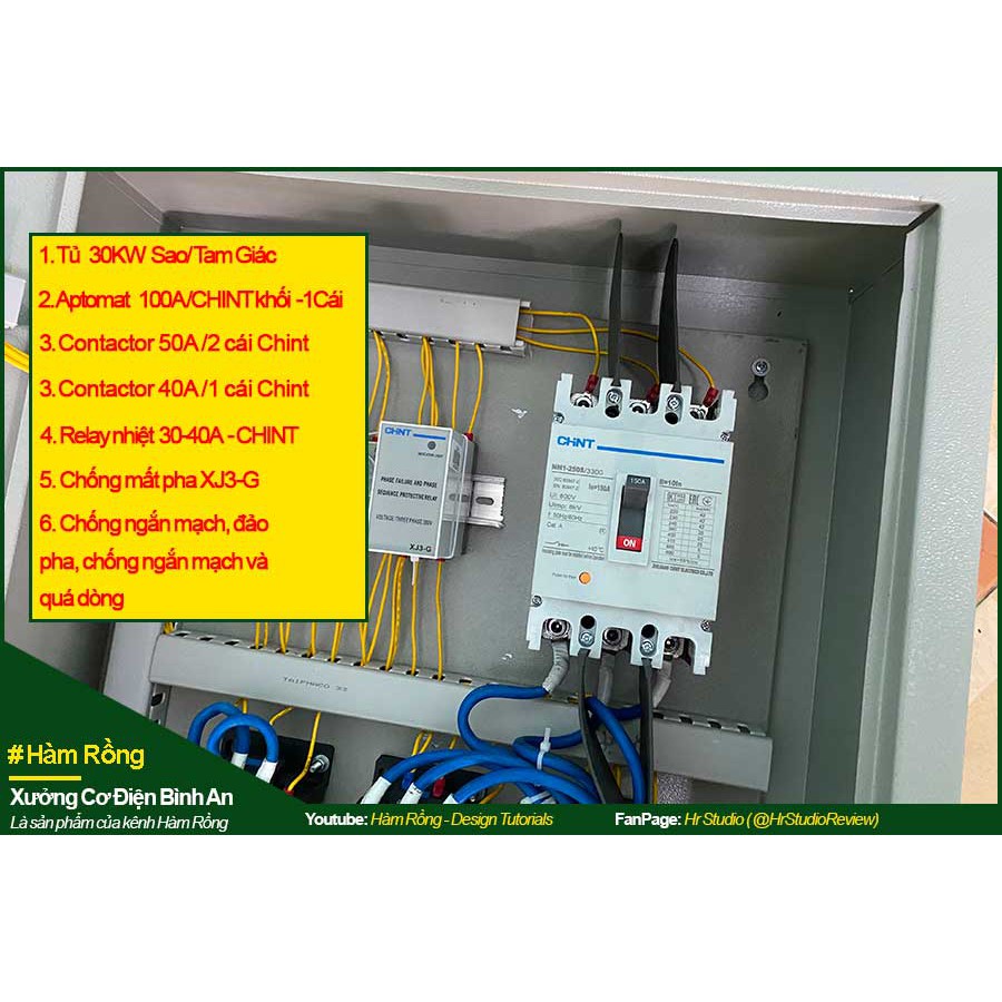 Tủ bật tắt động cơ điện 3 pha 30KW chạy sao tam giác bảo vệ chống mất pha, ngắn mạch và quá dòng CHINT