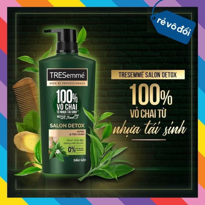Dầu Gội, Xả Tresemme Salon Detox Cho tóc chắc khỏe cùng Gừng và Trà Xanh Dầu gội xả Detox tóc sạch sâu:Gội 640g, Xả 620g
