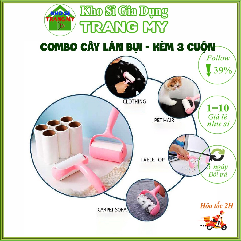 Combo Cây Lăn Bụi Làm Sạch Quần Áo, Ga Giường, Sofa, Lông Chó Mèo - Tặng Kèm 3 Cuộn Keo Lớn 10cm -  Đa Năng Tiện Lợi