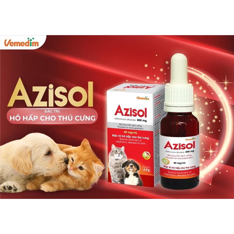 Vemedim Azisol bột pha uống phòng hô hấp, tiêu hóa dành cho chó mèo, chai 4.5g - Kitty Pet Shop BMT