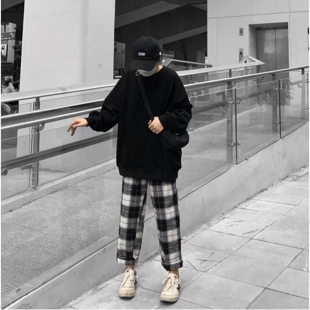 Quần baggy unisex caro (có 4 MÀU) ống xuông phong cách ullzang chất kate dày dặn