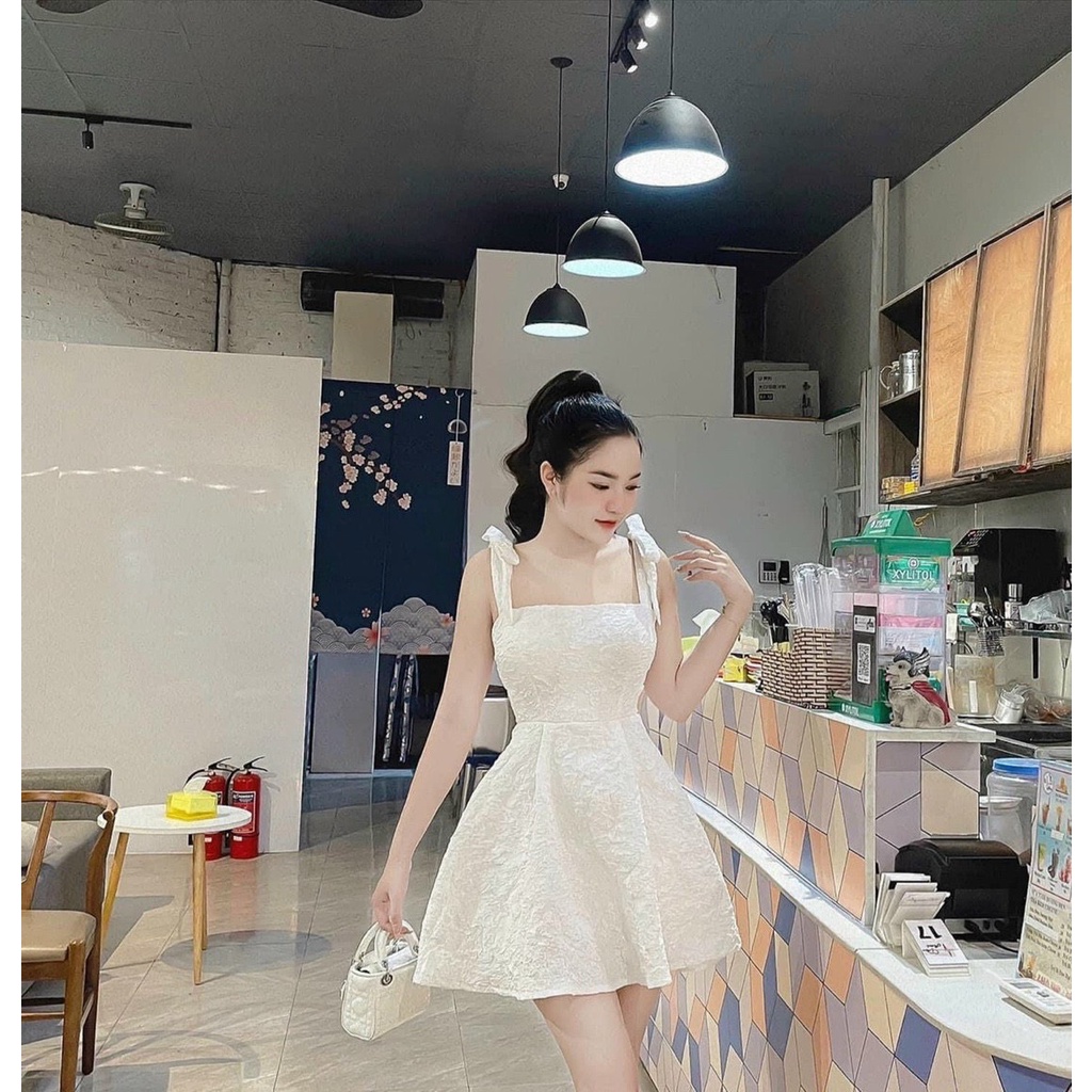 Đầm 2 dây vải xốp,Đầm 2 dây nữ chất xốp,LY STORE