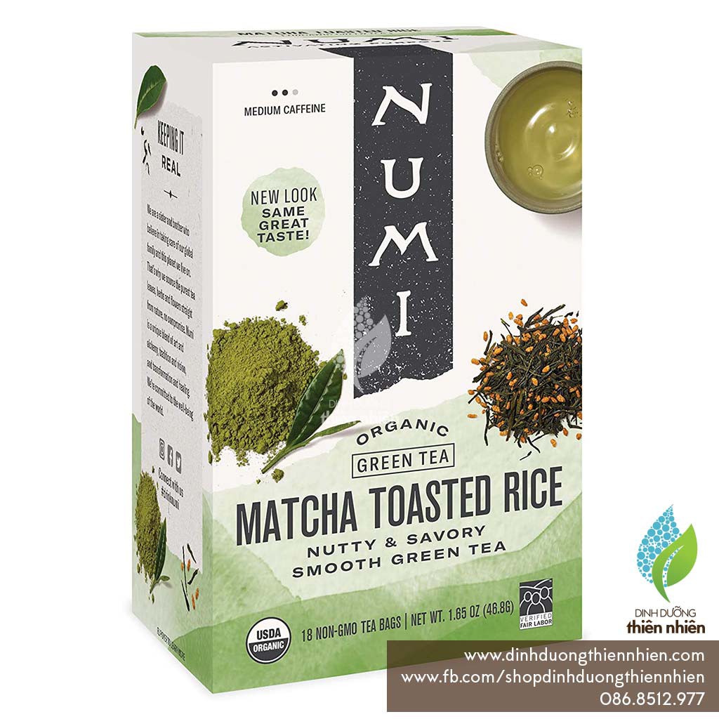 Trà Xanh Matcha Gạo Rang Hữu Cơ Numi Organic Matcha Toasted Rice Green Tea (Genmaicha)