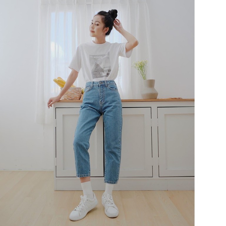 Quần Jeans Nữ Lưng Cao Màu Xanh LDM-102