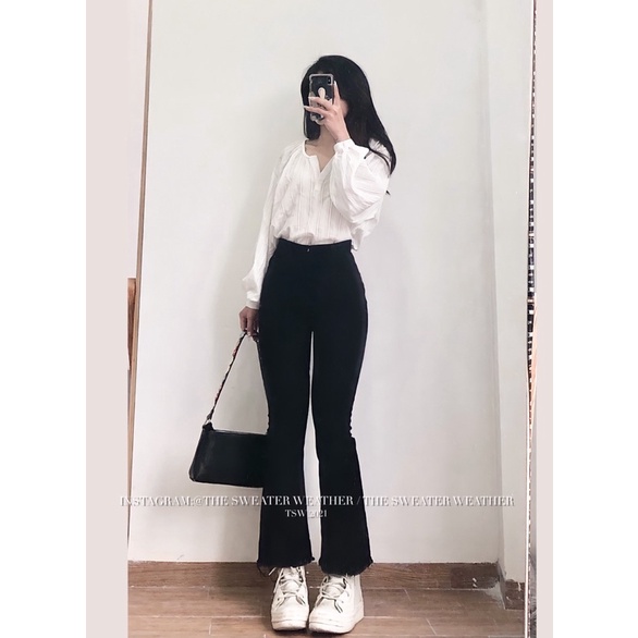 (Ảnh thật) Quần jeans nữ ống loe cạp cao the.sweaterweather TSW | BigBuy360 - bigbuy360.vn