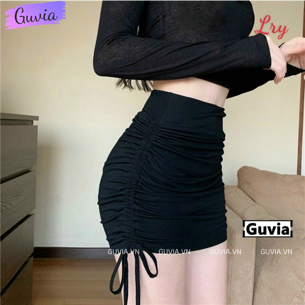 Chân Váy Ngắn RÚT DÂY 2 BÊN Ôm Body Thun Borip Có Lót Trong Lưng Cạp Cao Tôn Dáng GUVIA CV10