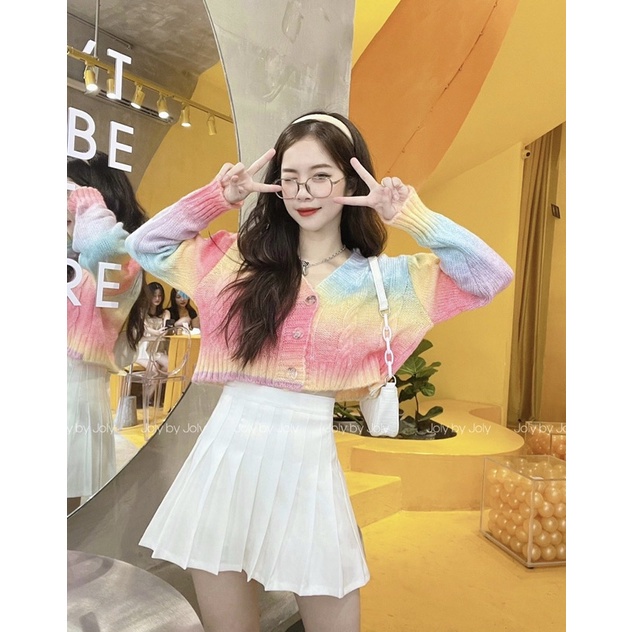 Áo len croptop tay dài VAYO áo len kiểu màu sắc cầu vòng thời trang nữ đẹp freesize dưới 53kg | BigBuy360 - bigbuy360.vn