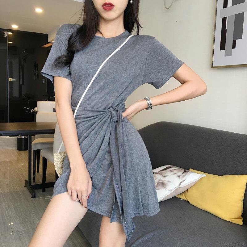 Đầm Nữ Ngắn Tay Cổ Tròn Thời Trang Hàn