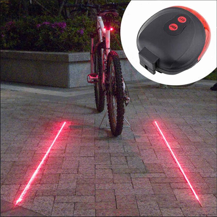 Đèn LED chiếu hậu gắn đuôi xe đạp thể thao có 2 tia Laser kẻ vạch phân làn 7 chế độ nháy cảnh báo an toàn chống nước