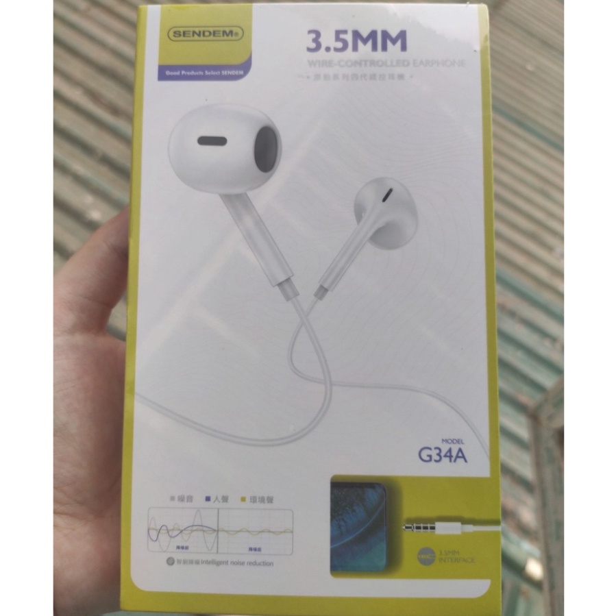 Tai nghe dây nhét tai G34A chính hãng Sendem dùng cho dòng điện thoại jack 3.5mm, HD micro MSP 021