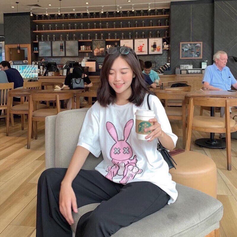 Áo thun tay lỡ dáng Unisex form rộng phong cách Ulzzang hình thỏ 3 màu