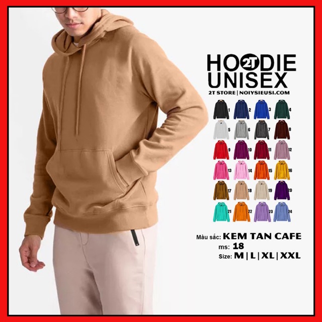 Áo hoodie unisex 2T Store H18 màu kem tan cafe - Áo khoác nỉ chui đầu nón 2 lớp dày dặn đẹp chất lượng | BigBuy360 - bigbuy360.vn