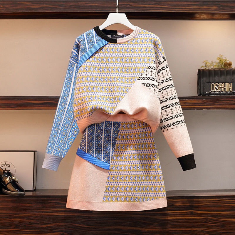 Bộ Áo Sweater Phối Chân Váy Ngắn Cỡ Lớn Thời Trang Mùa Thu 2022 Cho Nữ