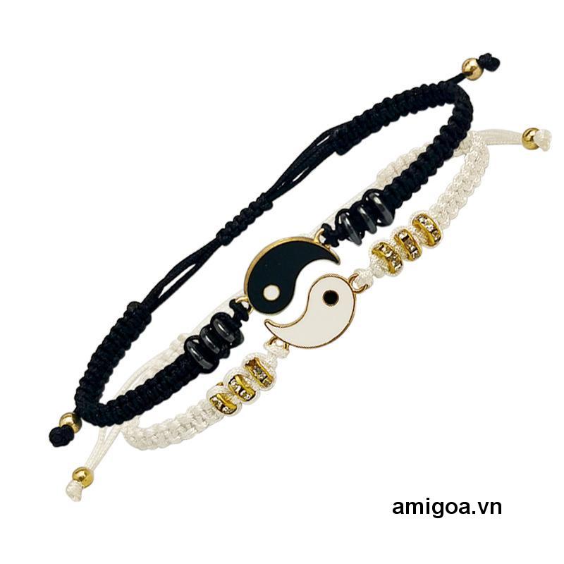 ✨✨Vòng tay đôi dây vải bện mặt hình thái cực quyền thiết kế độc đáo dành cho các cặp đôi, bạn thân vòng tay vải đôi quà tặng ý nghĩa