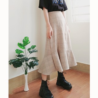  Chân váy dài qua gối ulzzang chân váy xoè đuôi cá midi caro SK007 