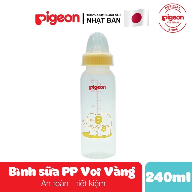 Bình sữa Pigeon cổ hẹp 240ml PP voi tiêu chuẩn