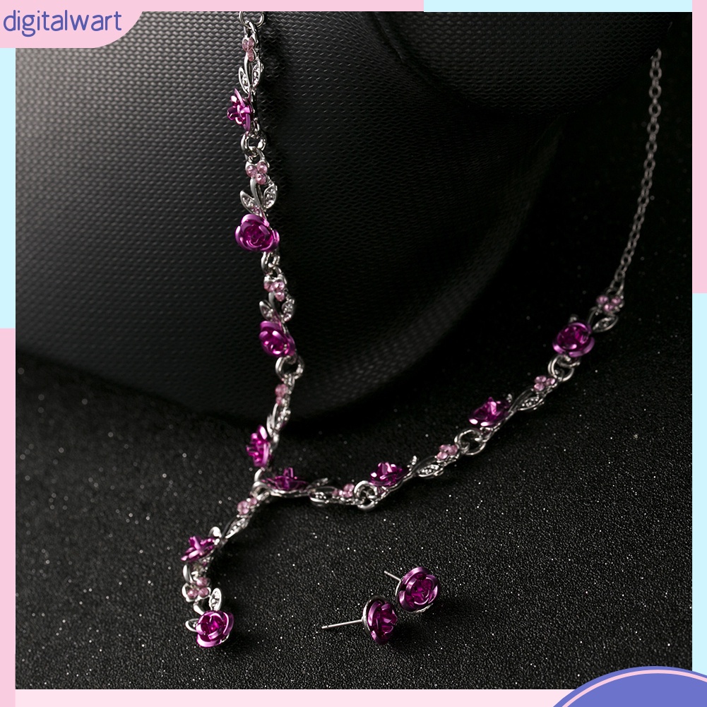 Set 2 Vòng cổ Và Đôi Bông Tai Hình Hoa Hồng Thời Trang Cho Nữ