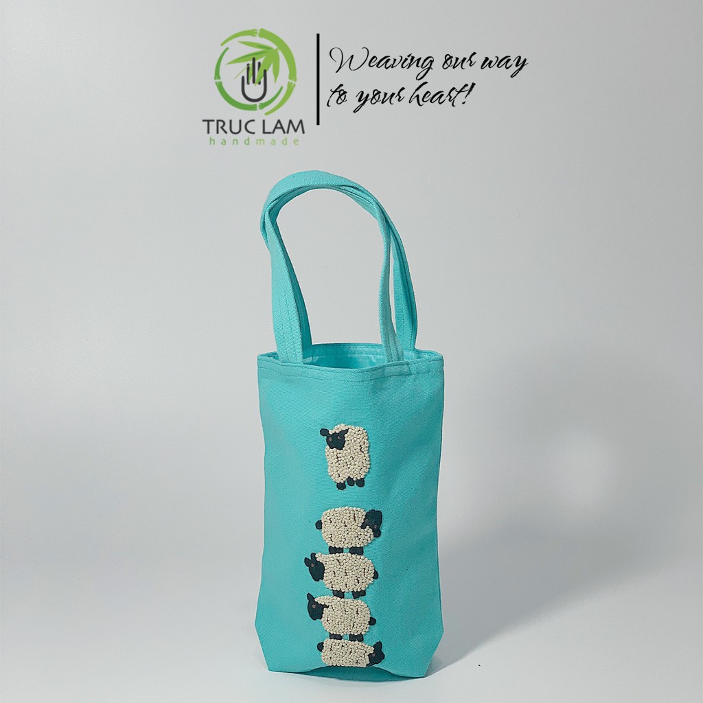 Túi Xách Tay Thêu Họa Tiết 5 Con Cừu Vải Canvas (B) - Trúc Lâm Handmade
