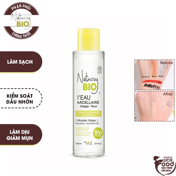 [Mini 100ml] Nước Tẩy Trang Hữu Cơ Dành Cho Da Dầu, Mụn Natury Bio Organic Micellar Water For Oily &amp; Combination Skin