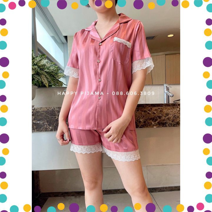 Pijama, Đồ Bộ Gấm Nhũ Tơ 📣 FREE SHIP 📣 Viền Ren Cực Xinh