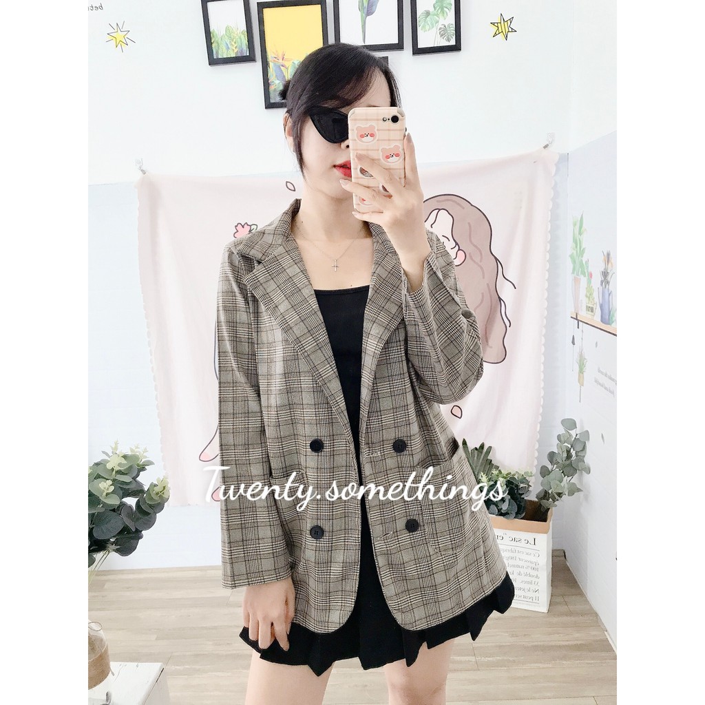 ÁO BLAZER KẺ NÂU VÀNG 1 LỚP (ảnh thật/sẵn/video) | BigBuy360 - bigbuy360.vn