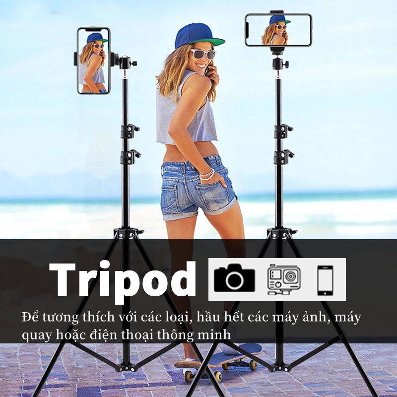 Chân Gậy Chụp Hình Tripod Kẹp điện thoại Giá Đỡ Điện Thoại Chụp Ảnh, Livestream TikTok 3 Chân Chắc Chắn cao nhất 2,1