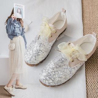 Giày nhung mũi tròn mềm mại cột dây thời trang cho nữ