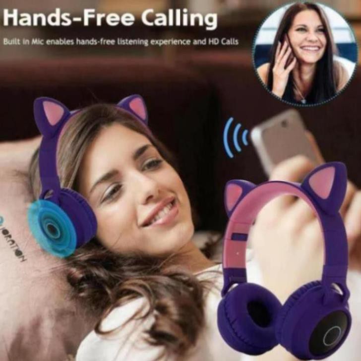 Tai nghe bluetooth chụp tai mèo đáng yêu chống ồn cao cấp có Mic - Bảo hành 12 tháng