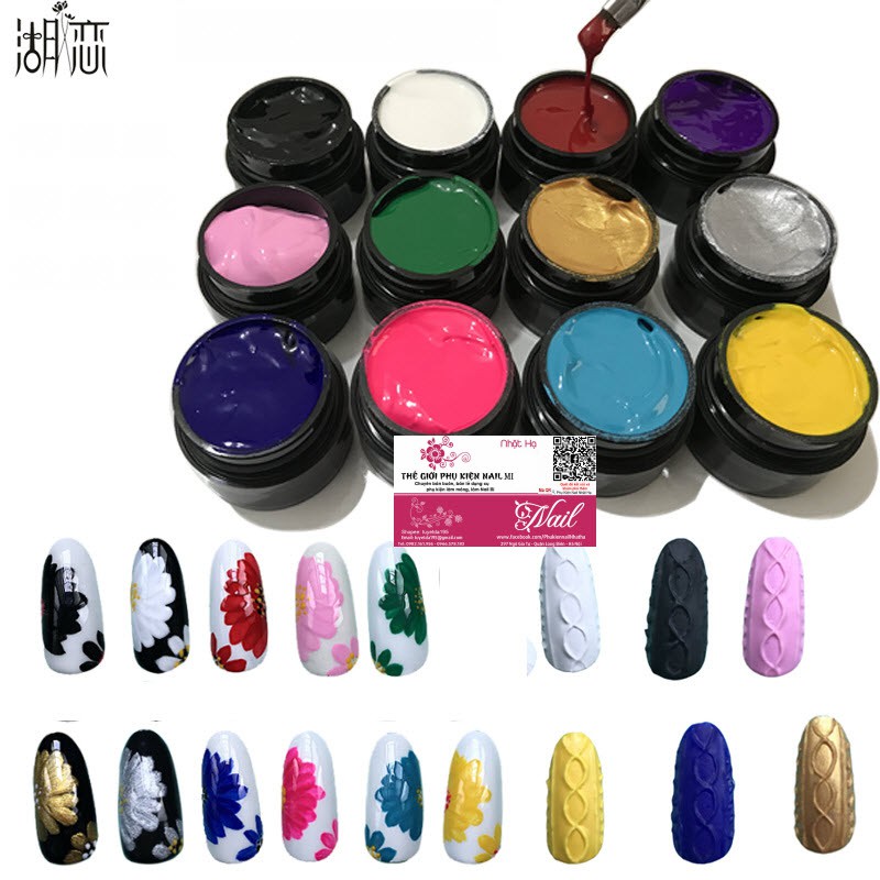 Sét Gel Vẽ Nổi Hulian Siêu Đặc Màu Đẹp Cực Chất 12 Màu