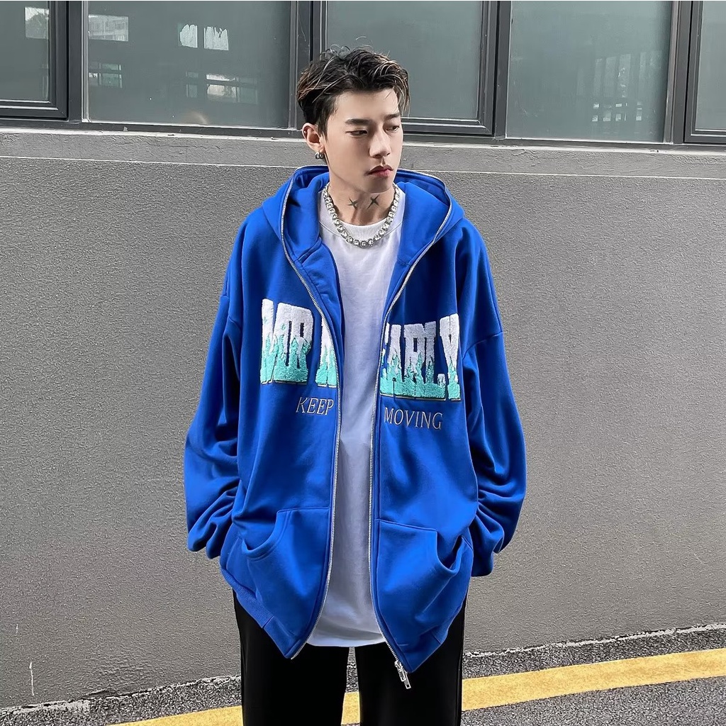 Áo Khoác Khóa Kéo Có Nón Thêu Chữ áo khoác dây kéo Đơn Giản áo khoác nam Thời Trang áo khoác hoodie Unisex