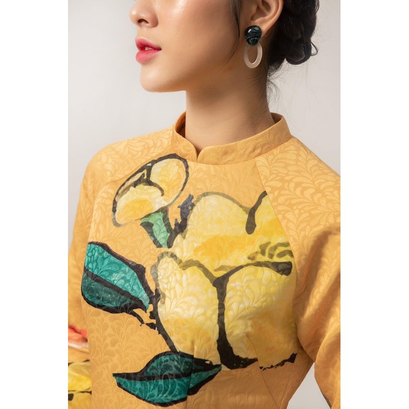 Áo dài gấm in hoa germe