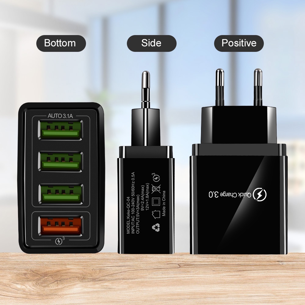 Củ Sạc Nhanh 60W 4 Cổng USB 3.0 Cho IP Samsung QC3.0