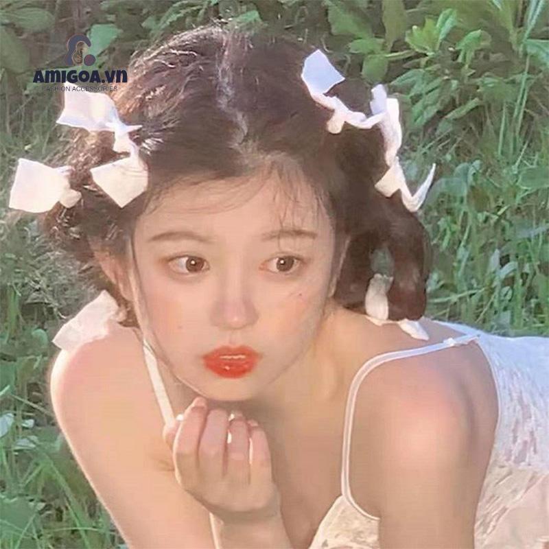 ✨✨Kẹp tóc nơ ren họa tiết hoa màu trắng dễ thương phong cách nhật bản lolita