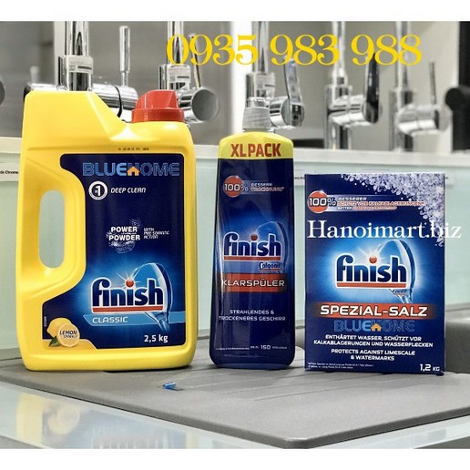 Combo Bột rửa bát Finish 2,5kg + Nước làm bóng làm finish 750ml + muối rửa bát chén Finish 1.2kg