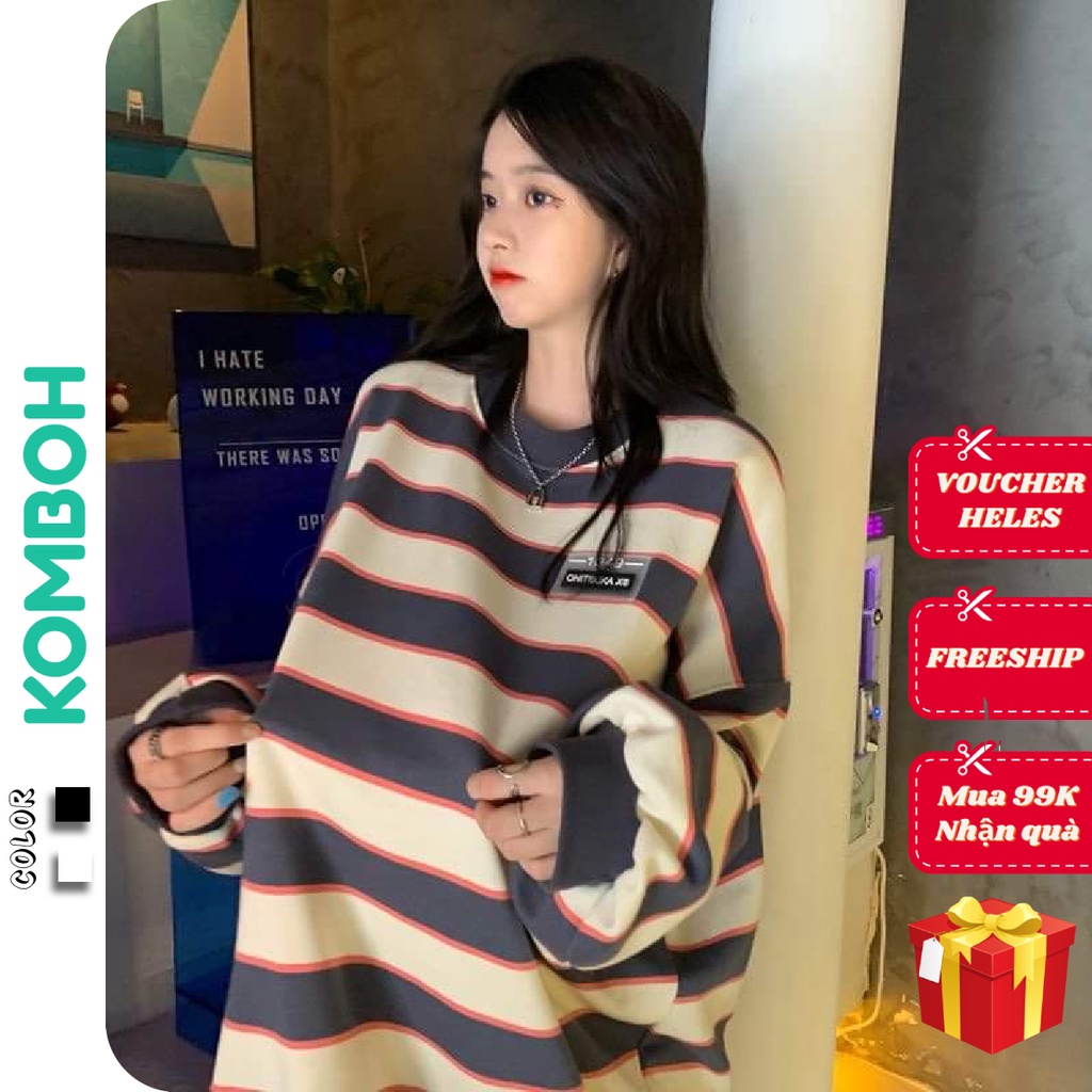 Áo sweater nỉ KOMBOH dáng rộng unisex phong cách Ulzzang Hàn Quốc cho nam nữ KẺ NGANG  K09