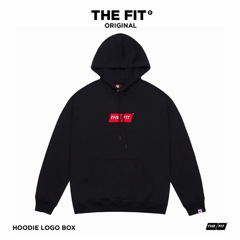 Áo hoodie local brand box logo THE FIT white, áo khoác nỉ chân cua 100% cotton đứng form, dày dặn 100% cotton BLACK