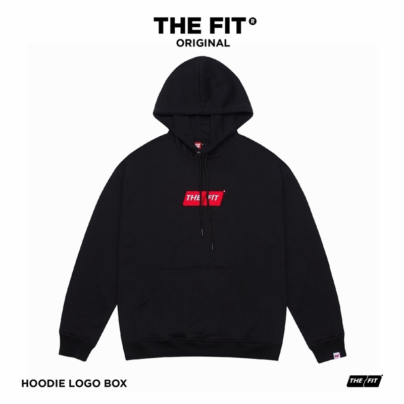 Áo hoodie local brand box logo THE FIT white, áo nỉ chân cua 100% cotton đứng form, dày dặn 100% cotton BLACK