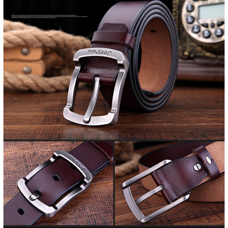 Thắt lưng nam Jeepking da bò khóa kim cao cấp, dây nịt nam