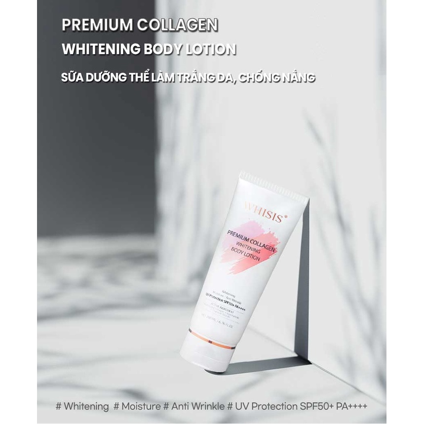 Kem Dưỡng Trắng Nâng Tone Da , Chống Nắng Cao Cấp Whisis Premium Collagen Whitening Body Lotion Hàn Quốc 200ml