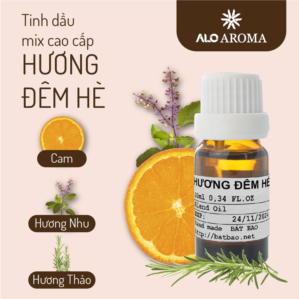 [TẶNG ĐÈN XÔNG] Tinh dầu hỗn hợp 3 loại mix cao cấp Hương Đêm Hè 5ml AloAroma mùi nhẹ nhàng, thư thái