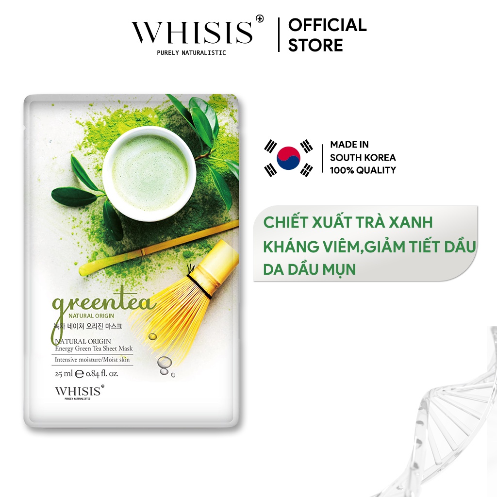 Mặt Nạ Dưỡng Da Trà Xanh WHISIS Nature Origin Energy Green tea Sheet Mask Giảm Mụn, Giảm Kích Ứng Da 25ml
