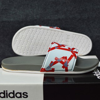 Dép Adidas Cloudfoam Plus Graphic xám trắng quai trắng sọc đỏ xám