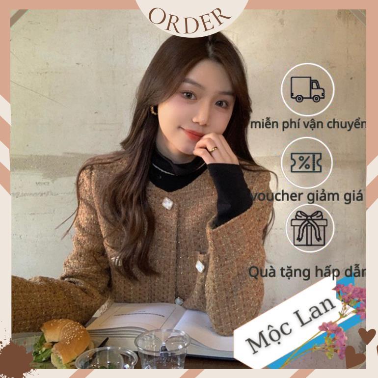 (MộcLan ORDER)Áo dạ tweed màu nâu tây cực xinh phong cách sang chảnh | BigBuy360 - bigbuy360.vn