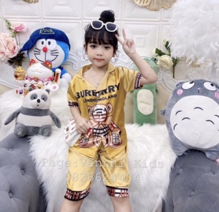 Sét bộ pjzama lụa gấu cho bé gái
