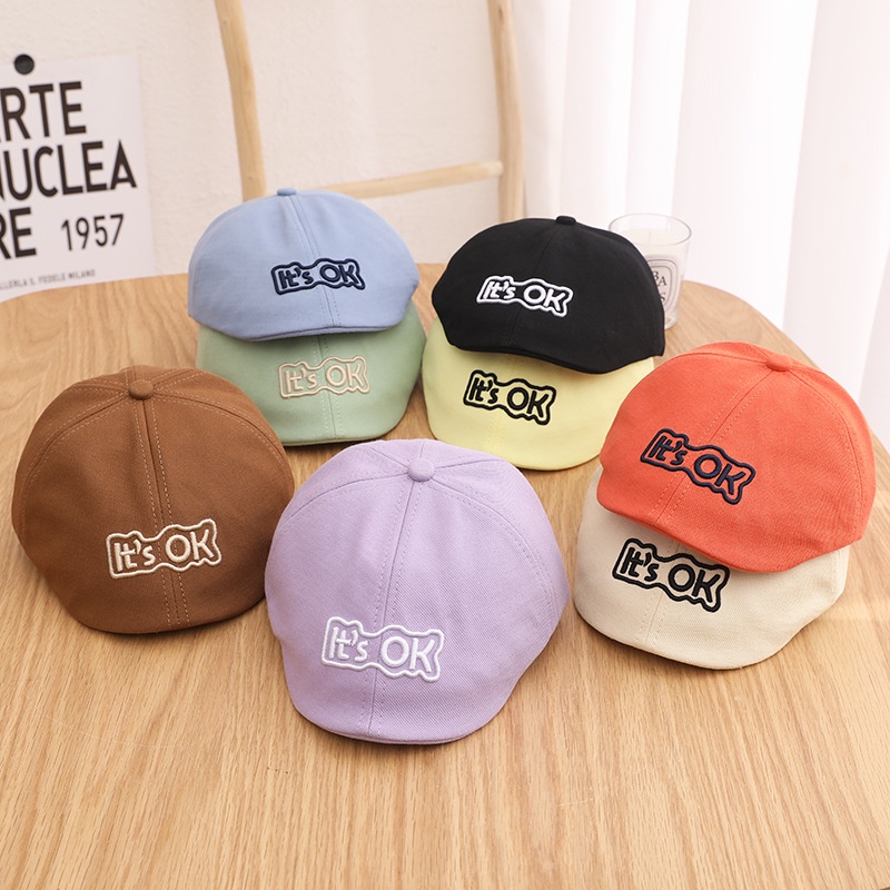 Mũ Beret Ngắn Thêu Chữ Thời Trang Cho Bé