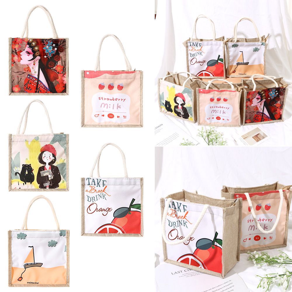 Túi xách tay bằng vải canvas có khóa kéo in họa tiết phong cách dân tộc độc đáo thời trang dành cho nữ