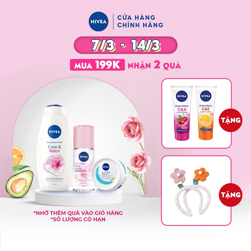 Bộ đôi sữa tắm Relax dưỡng ẩm và ngăn mùi NIVEA: Sữa tắm NIVEA 750ML, Lăn ngăn mùi Hokkaido 40ML &amp; Kem dưỡng ẩm 50ML