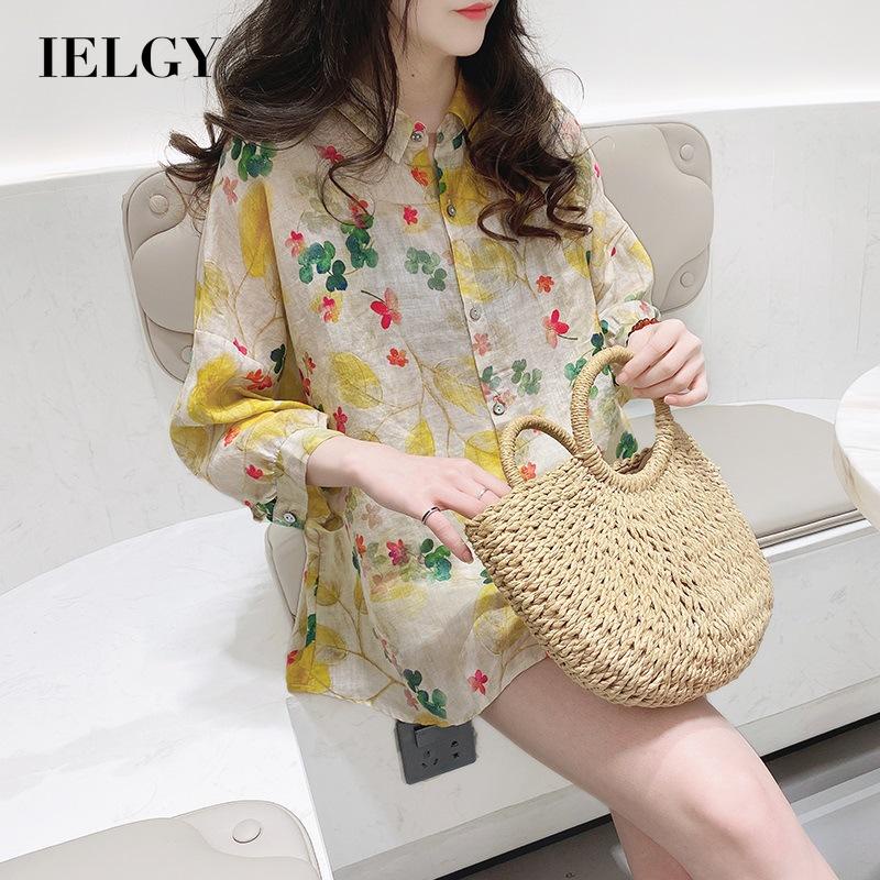 IELGY    Áo Sơ Mi Rộng In Hình Hoa Phong Cách Hàn Quốc Ngọt Ngào Dành Cho Nữ