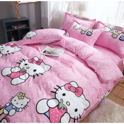 (Tặng Kèm Quà) Bộ Chăn Ga Cotton Poly Nhập Khẩu Kitty Hồng Xinh Xắn Phân Phối K&K Bedding